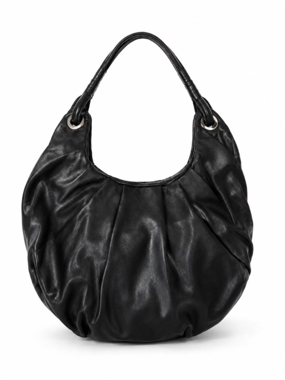 Black Genuine Leather Bucket Bag